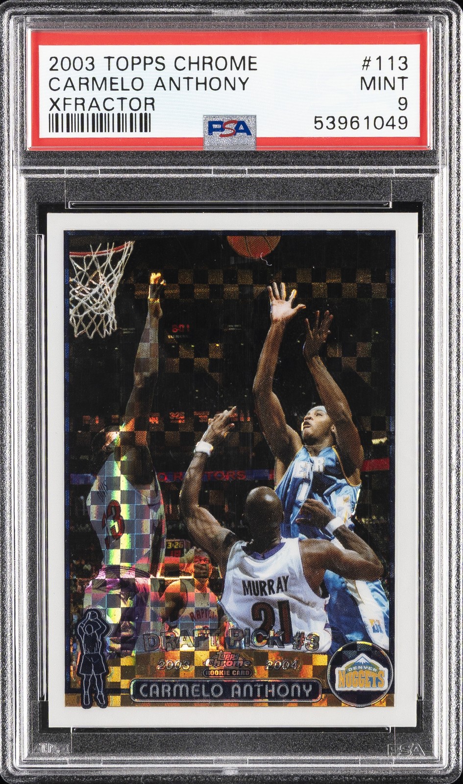2003 TOPPS CHROME XFRACTOR #113 CARMELO ANTHONY ROOKIE RC #/220 PSA 9