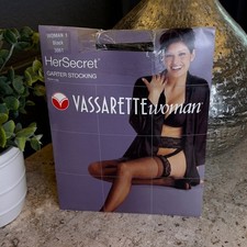 Vassarette Garter Stocking Black Nylon Lace Hosiery Fuller Figure Plus Size 1