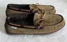 L.L.Bean Men Sz 10 Hand Sewn Flannel Lined Slippers Leather Suede Loafer Preppy