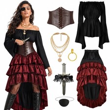 Pirate Costume Women Outfits Renaissance Corset Steampunk Skirt Top Pirate Ac...