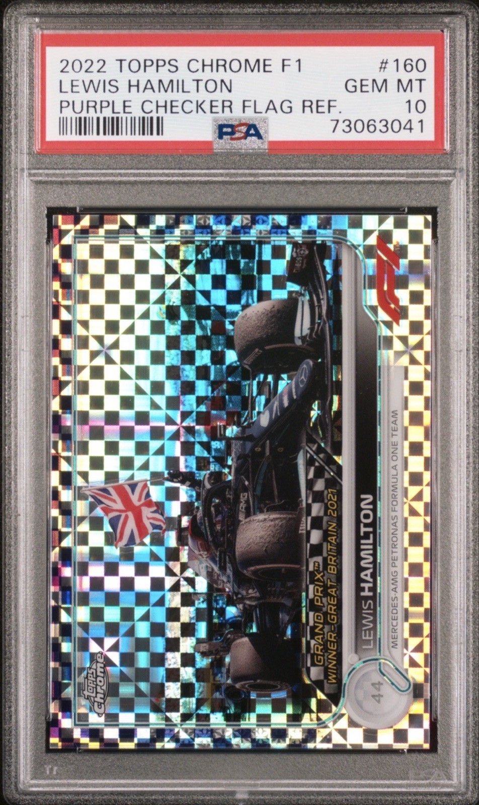 2022 LEWIS HAMILTON #160 PSA 10 GEM MT Topps Chrome /199 Purple Check Flag Ref