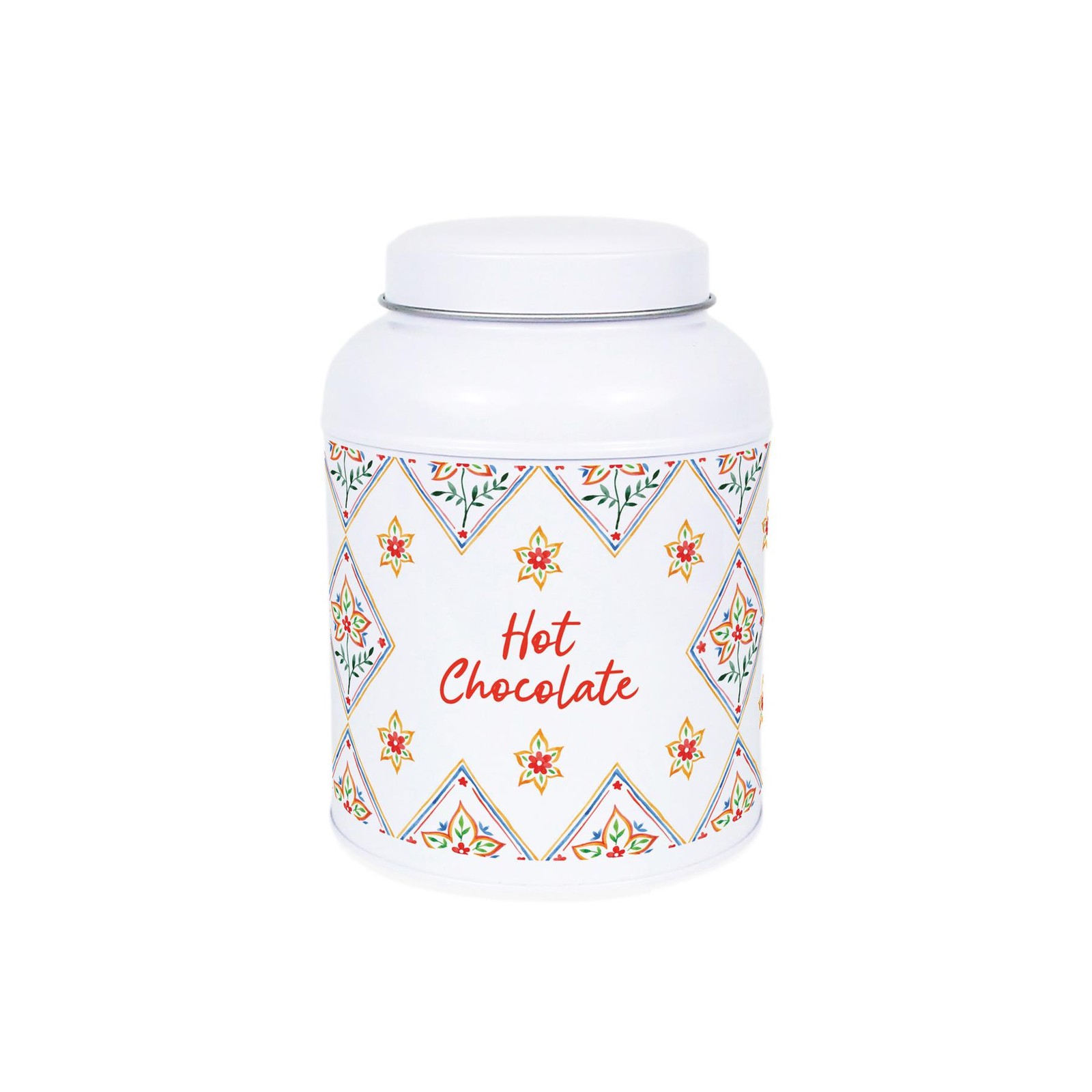 Diamond Floral Hot Chocolate Canister - Small Domed Lid Kitchen Storage Tin