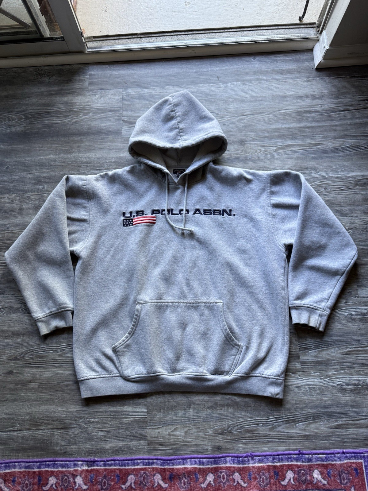 US Polo Assn Mens Medium Gray Hoodie Embroidered Y2k Vintage Retro Skater