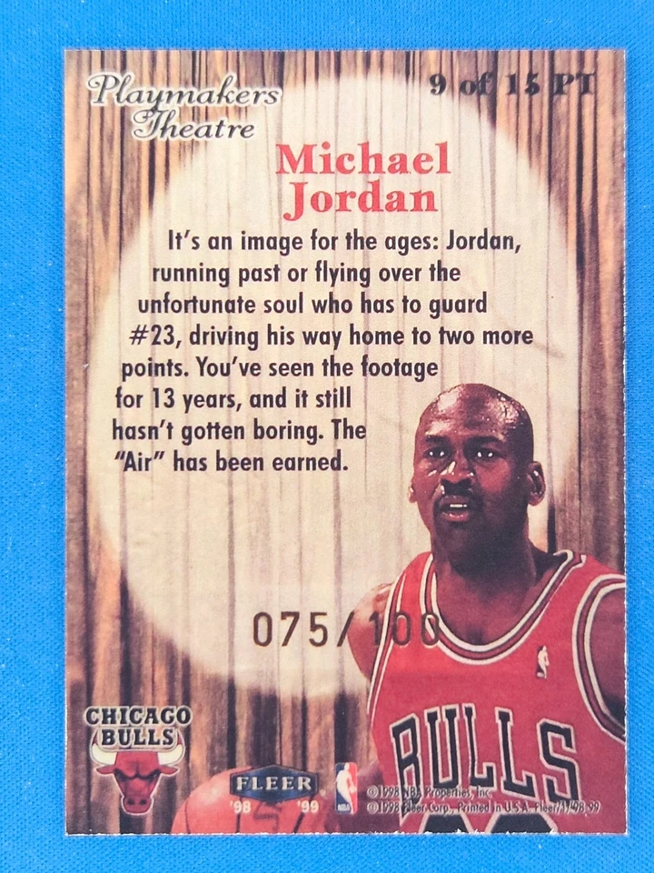 1998-99 Fleer Tradition Playmakers Theatre Майкл Джордан No9 ПОДДЕЛЬНЫЙ СЕРИЙНЫЙ НОМЕР - Изображение 4 из 4