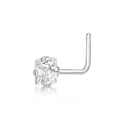 #ad 20 Gauge Princess Cut Cubic Zirconia L Shaped Nose Ring in 14K White Gold $57.59