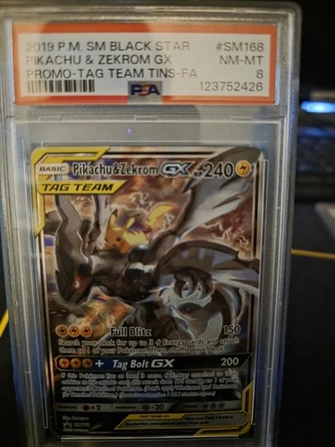 Pokemon 2019 Pikachu & Zekrom GX SM168 Full Art SM Black Star Promo PSA 8