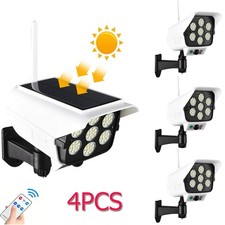 Solar Lights Motion Sensor FloodLights Wireless 77LED Fake Security Camera Decor