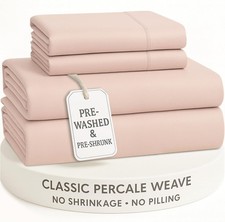 Bed Sheets Full Size Long-Staple 100 Cotton Sheet Set, Pre-Washed, Crisp Perc