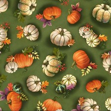Quilting Treasures - Cornucopia Harvest - Pumpkin Toss - Green, BTY