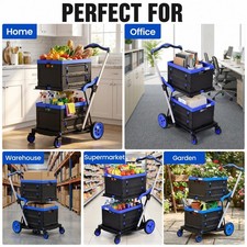 Folding Shopping Cart Utility Cart With Double Basket And Swivel Wheels
