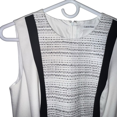 Calvin Klein ärmelloses Etuikleid schwarz weiß strukturiert Color Blocked Gr. 4 Neu mit Etikett - Bild 7 von 10
