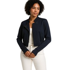 Cabi Womens Admiral Jacket Navy Blue Cropped Moto Style Size Medium