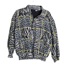 Vintage Fuda International Animal Print Lightweight Silk Bomber Jacket Size S
