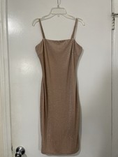 Gold sparkly Body Con midi dress Size M lined with adjustable straps