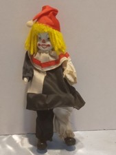 Vintage Porcelain Head 8" Tall Bendable Clown Yellow Hair