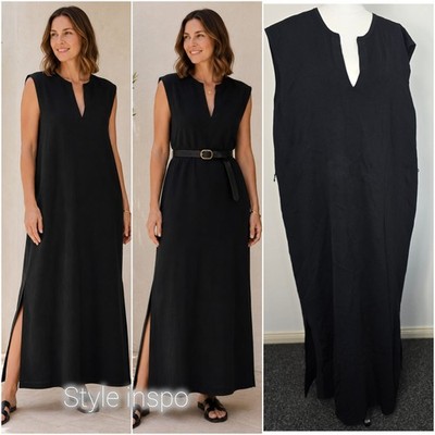 Commonry Size 18 Black Ribbed Knit Maxi Dress Minimalist 