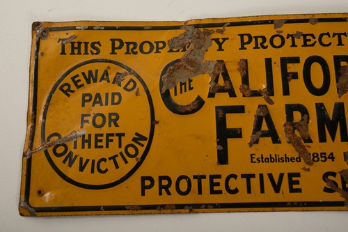 California Farmer Sign (R4A/JSF6) Property Protected By Service 1954 Tin Tacker - Picture 2 of 10