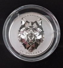 2019 CANADIAN $25 SILVER COIN MULTIFACETED WOLF HEAD