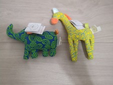 Set 2 New Plush Manhattan Toy "Animal Prints" Rattles Giraffe & Elephant