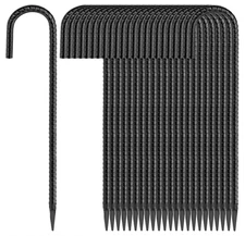 16" Rebar J Hook Stakes 24-Pack, Heavy Duty Steel Ground Anchors, Black Coated
