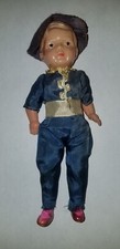 VINTAGE CELLULOID JOINTED BOY DOLLHOUSE DOLL 6 1/8  well dressed