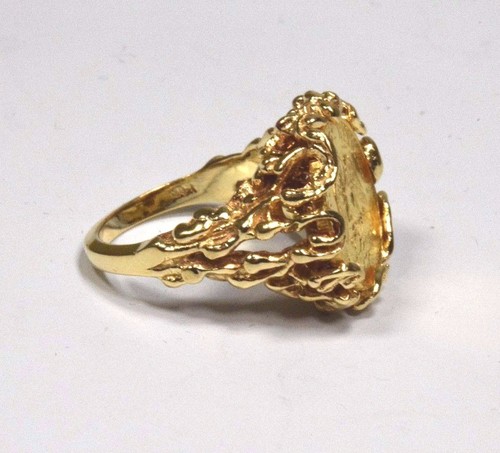 1945 dos pesos coin in 14k yellow gold nugget ring size 3.