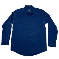 Swiss Tech Shirt Mens Medium 38/40 Blue Button Long Sleeve Nylon SM48Y120 UPF 30