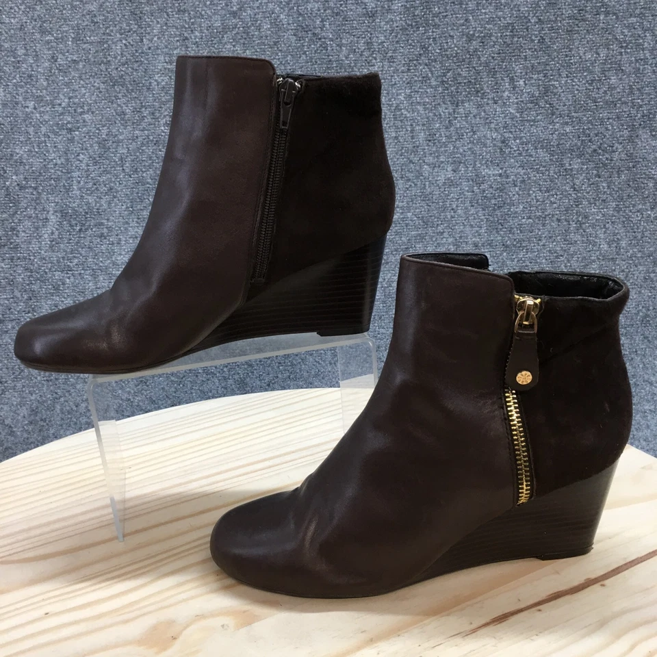 Isaac Mizrahi Live Boots Womens 7.5W Kierra Side Zip Wedge Bootie Brown Leather - Image 4 of 4