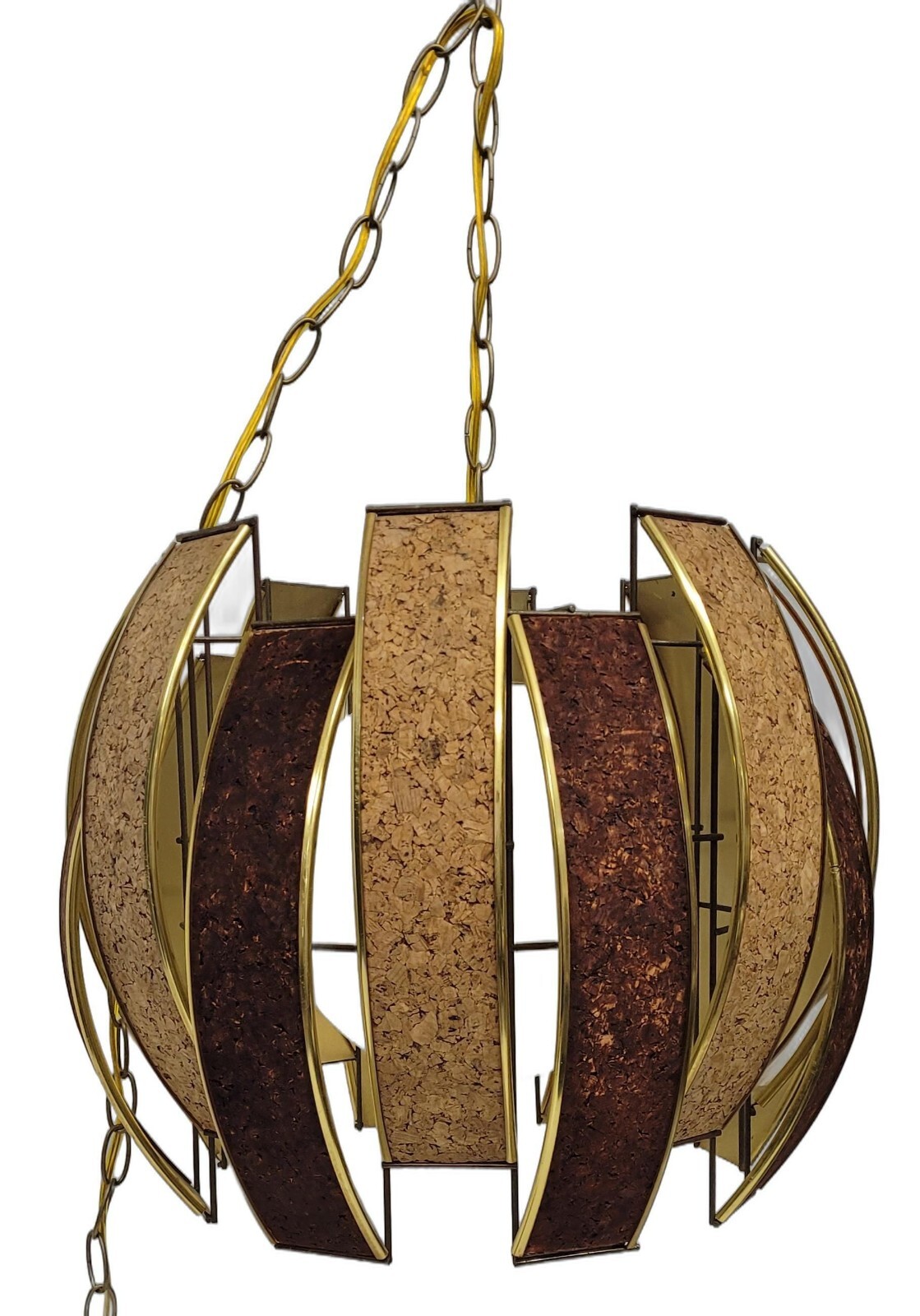 Vintage Brutalist Pendant Light Plug-In Swag Mid Century Minimalist Metal Lamp