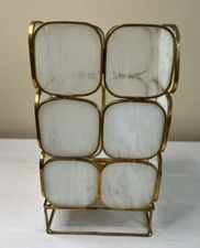 MCM Candle Lamp 4 Sided with 6 White Glass and Brass Panels 3"candle Base