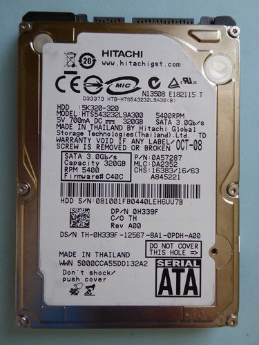 Hitachi HTS543232L9A300 | PN: 0A57287 | MLC: DA2352 | OCT-08 | 320 GB