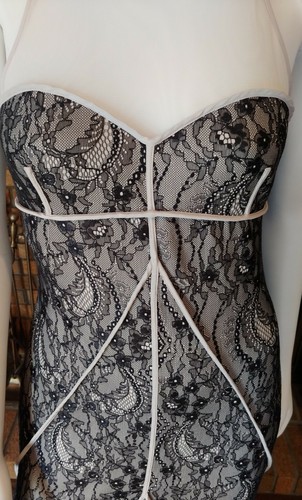 Halston Heritage Black Lace Fit & Flare Illusion Neckline Long Gown NWT $695 Med - 第 2/10 張圖片