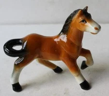 Horse Figurine brown Black White Ceramic Hand Painted Made Japan Repaired Leg --
