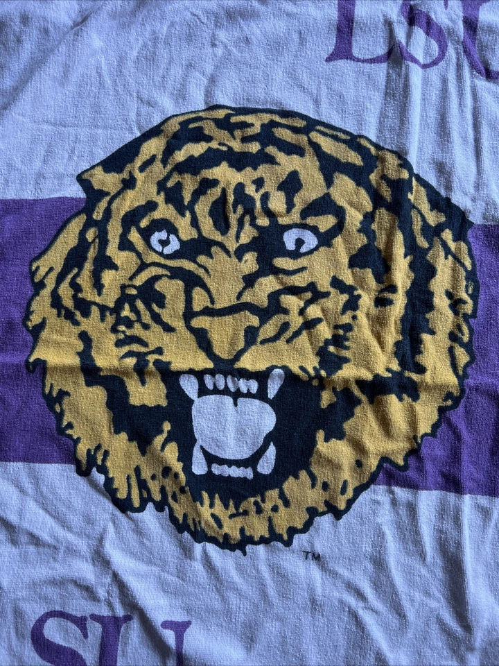 TOALHA DE PRAIA VINTAGE LSU TIGERS ANOS 80/90 USADA - Imagem 4 de 4