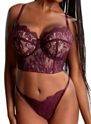 Panache Carmen Spitzen Bustier Longline Bügel BH Set Gr.85D UK 38D + String 44