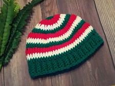 Baby Toddler Red White  Green Christmas Beanie Hat 6-12 Months Handmade Crochet
