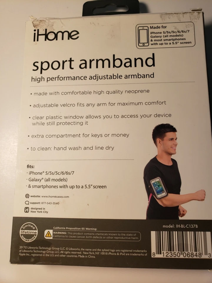 Brazalete deportivo iHome iPhone 4, 5, 6, 7, 8.Galaxy todos los modelos y la mayoría de teléfonos inteligentes. Foto 2 de 2