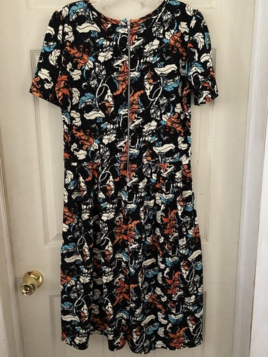 LuLaRoe Size L Amelia Dress Black Feather Large Floral USA Made Terry Cloth - Picture 7 of 8