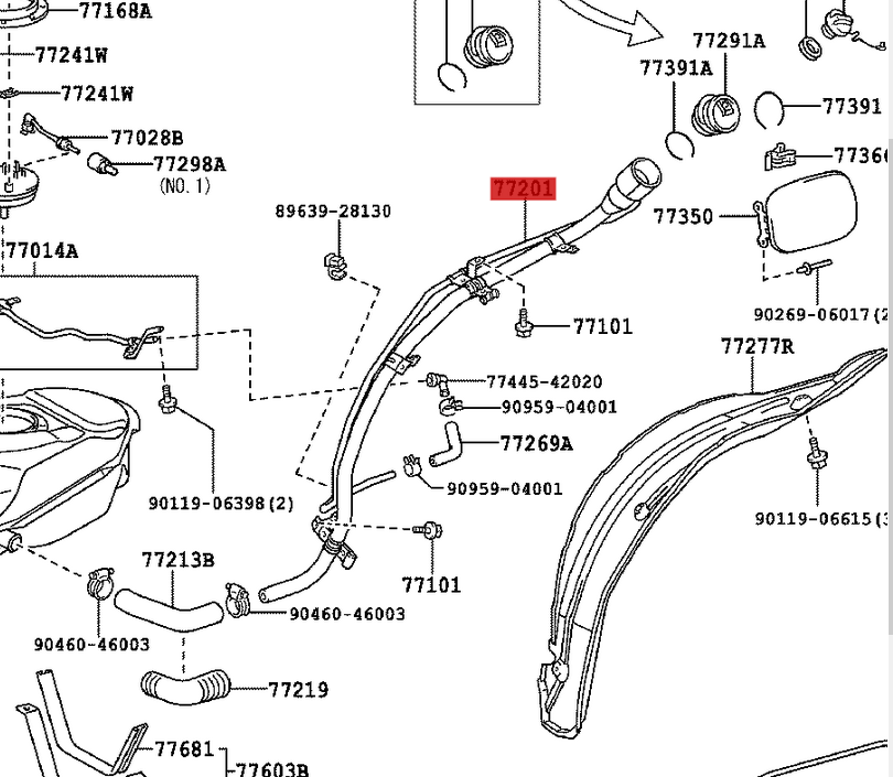GENUINE TOYOTA FUEL FILLER PIPE AND HOSE KIT FITS RAV4 7720142150