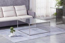 HOOZ Luxuriöser Couchtisch Klarglas Chrome/Goldgestell mit Metallstreben 90x90cm