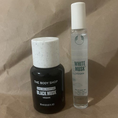 The Body Shop Vegan White Musk Perfume Oil 0.28oz Black Musk EDP 1.0oz Set NWOB