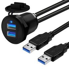 GOBGOD Double Port USB 3.0 Car Mount Flush Cable, USB3.0 Male to Female Car Moun