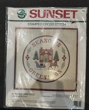 1989 Sunset Stamped Cross Stitch Season  s Greetings Kit Unopened