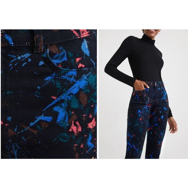New NWT Desigual Jeans Skinny Splashed Trousers Pantalon Splatter