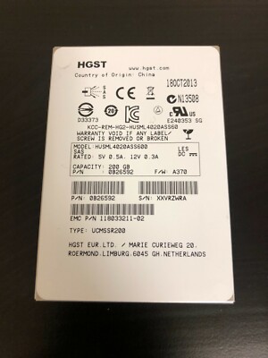 EMC Hitachi HGST 200GB SSD 2.5" 6Gbs SAS 0B26592 Hard Drive ...