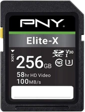 PNY 256GB Elite-X Class 10 U3 V30 SDXC Flash Memory Card - 100MB/s, Class 10