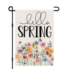 Hello Spring Floral Garden Flag 12x18 Inch Double Sided Burlap Outside Flower...