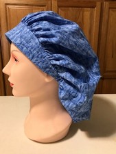 Scrub Hat Medical Nursing Chemo Blue "Scrolls" Cotton Fabric