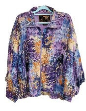 Vintage Casual Isle Jacket Plus Size 2x Abstract 100 SILK Retro Zip Up 80s