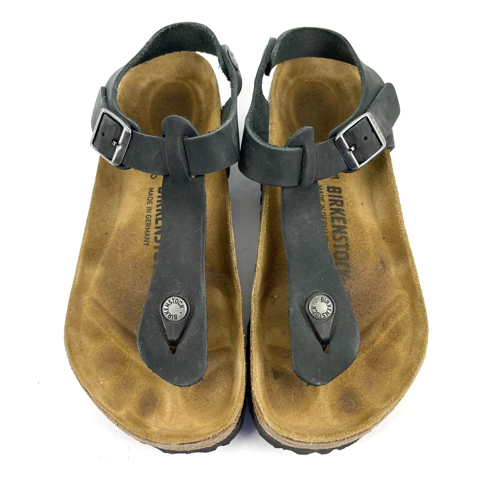 Birkenstock Kairo 37 Black Thong Ankle Strap Sandals Cork Leather Slip On  Shoes | eBay